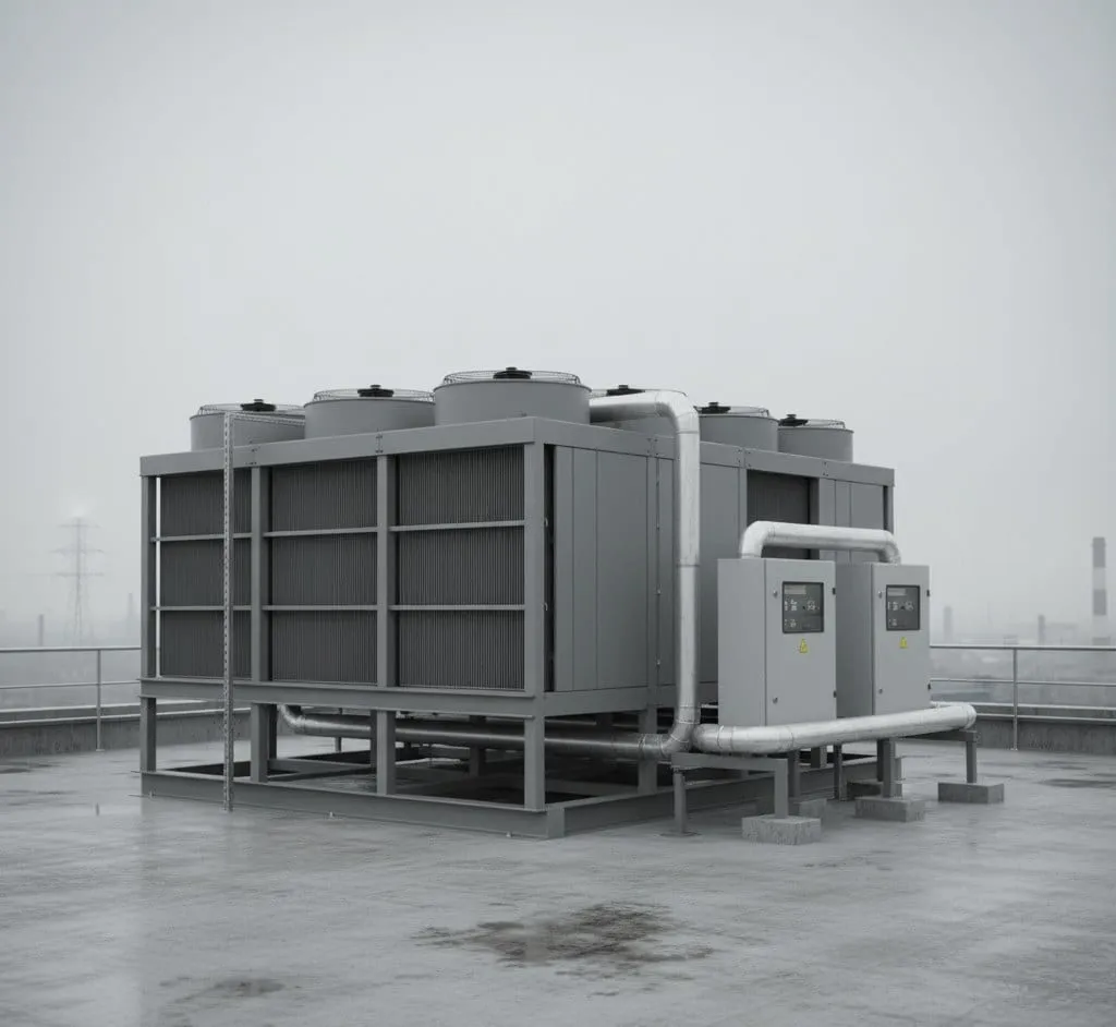 Luchtgekoelde condensor van een industriële koelinstallatie