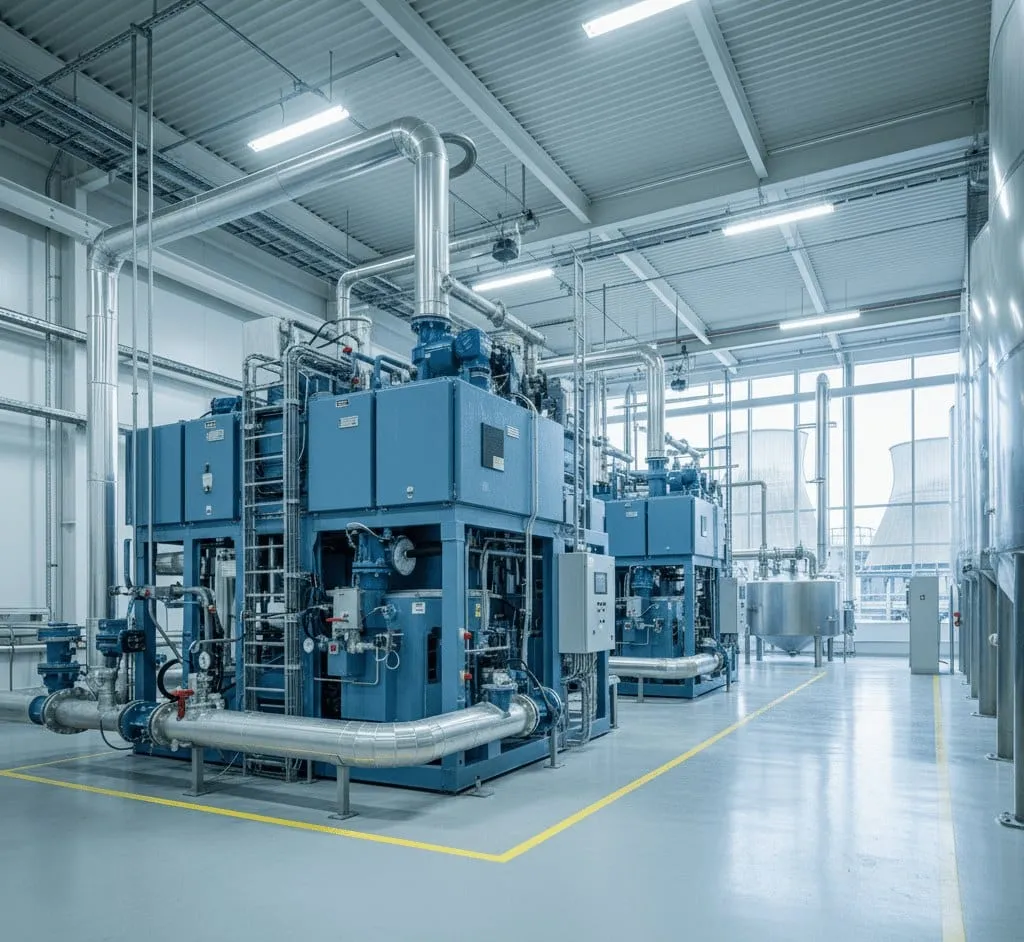Chillerunits opgesteld in een industriële hal