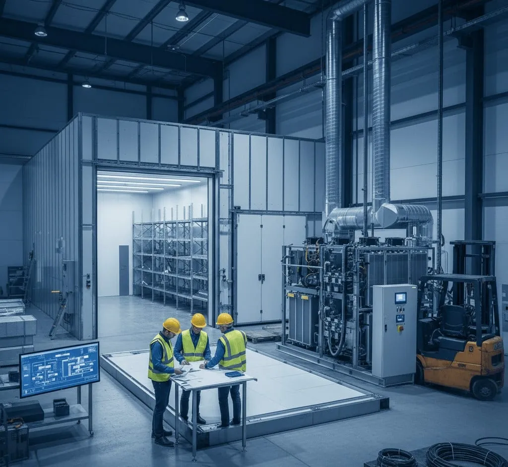 Koelcel in aanbouw met isolatiepanelen