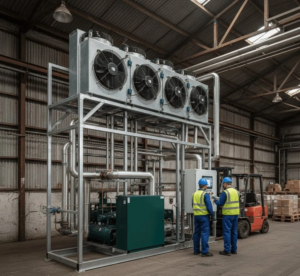 Industriële koelinstallatie in een bedrijfshal